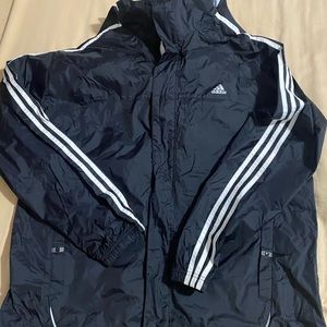 Adidas black windbreaker with hoodie size Large